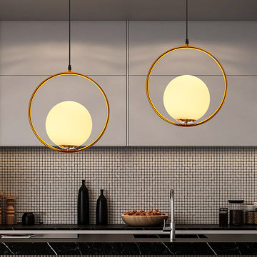 Ring Globe Single Pendant Light Glass Globe Contemporary Minimalist